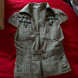 Steampunk style zip cap-sleeved top cotton/spandex